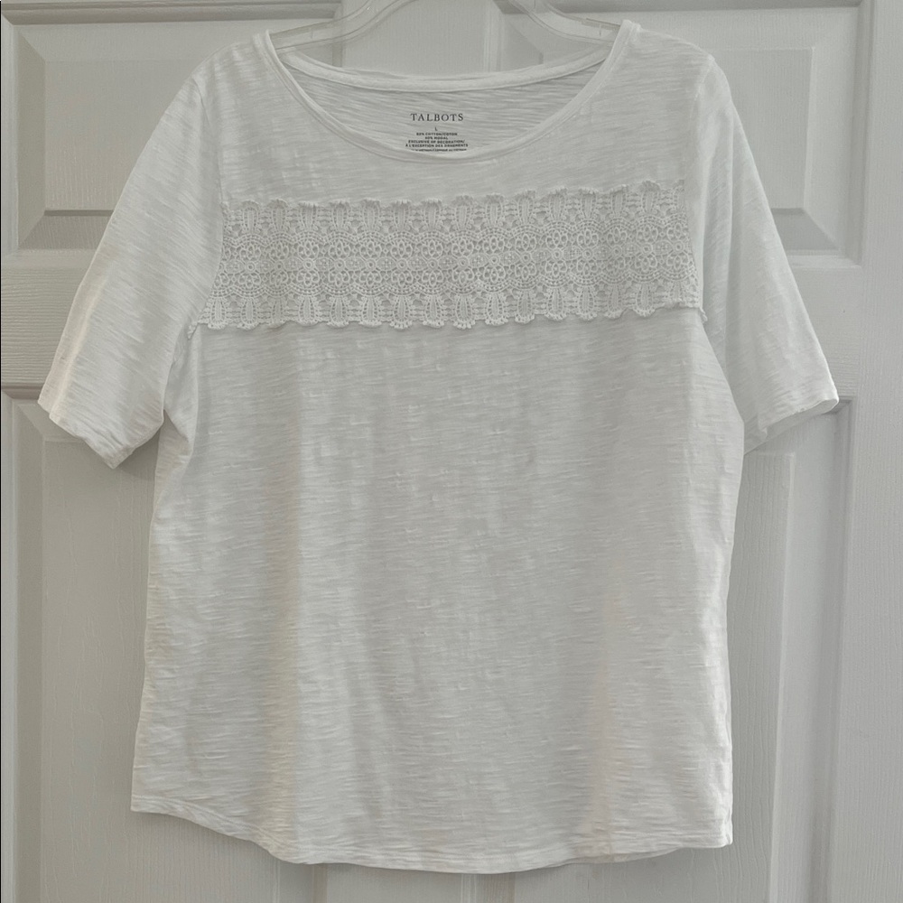 Talbots Women's White Short Sleeve Lace Top